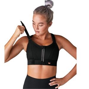 SheFit Ultimate High Impact Sports Bra 3Luxe Zip-Front Adjustable Black
